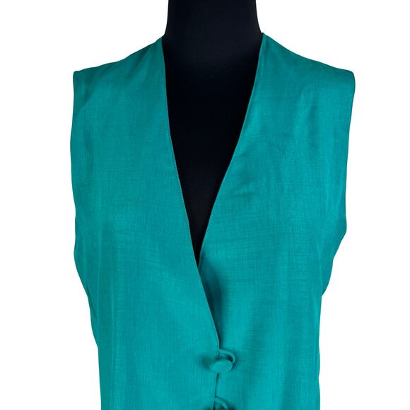 90s Minimalist Power: Vintage Teal Longline Vest by The Dressmaker Fashion - Picture 2 of 9